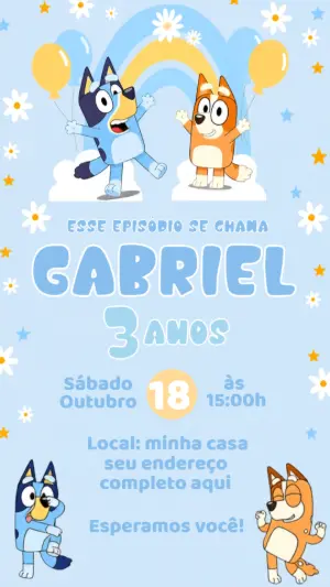 Convite Animado de Aniversário Bluey para Editar