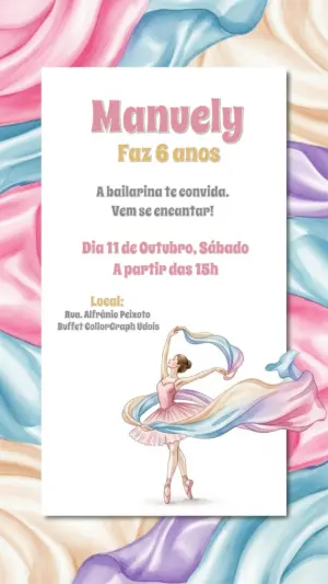 Convite de Aniversário Bailarina para Editar Online