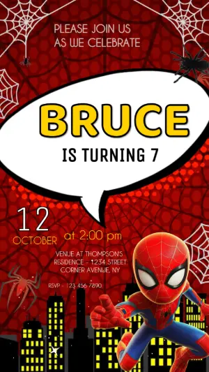 Animated Spider-Man Birthday Video Invitation to Edit