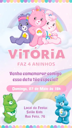 Convite Aniversário Ursinhos Carinhosos para Editar Online