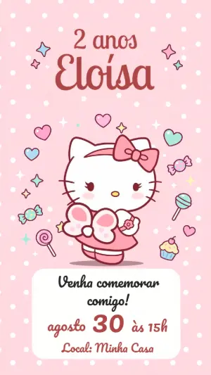 Convite de Aniversário Hello Kitty Editável