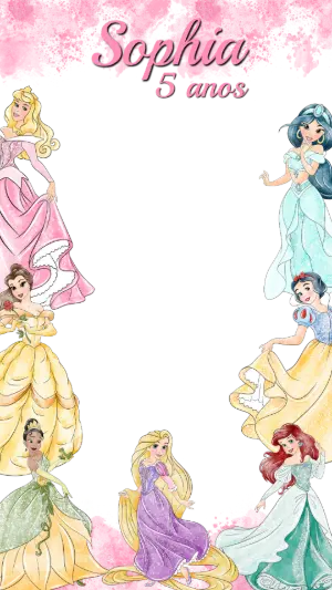 Moldura para Stories Princesas Disney com Moldura Rosa Editável