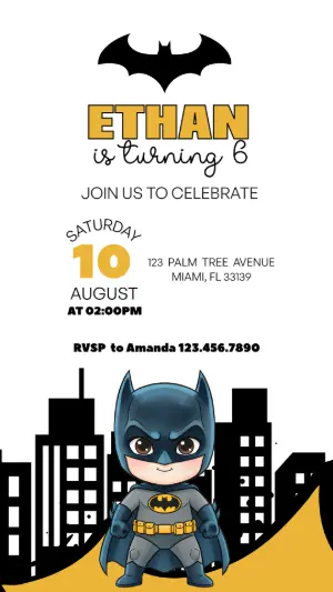 Editable Batman Birthday Invitation for a Superhero Party