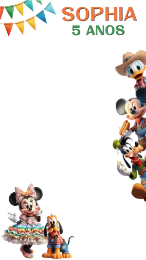 Moldura para Stories Festa Junina Turma do Mickey Editável