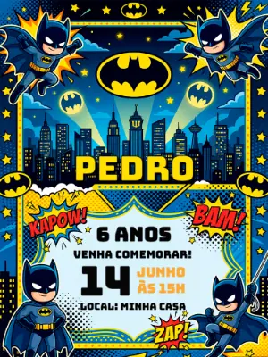 Convite de Aniversário Batman Baby Estilo Gibi para Editar Online