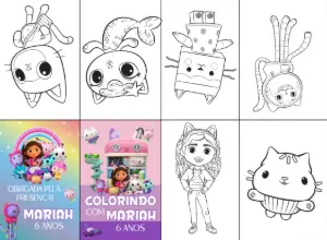 Mini Livro de Colorir Gabby Editável para Aniversário