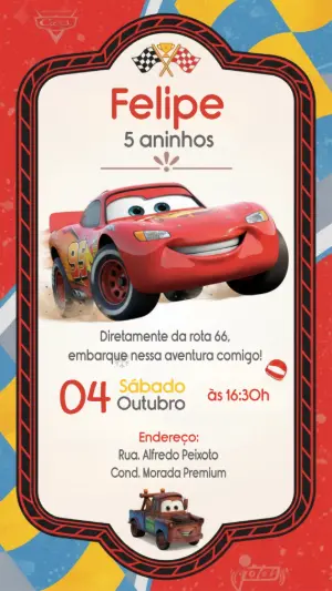 Convite de Aniversário Carros Relâmpago McQueen para editar