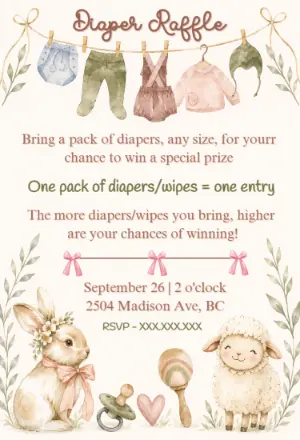 Floral Animals Diaper Raffle Card Editable Template