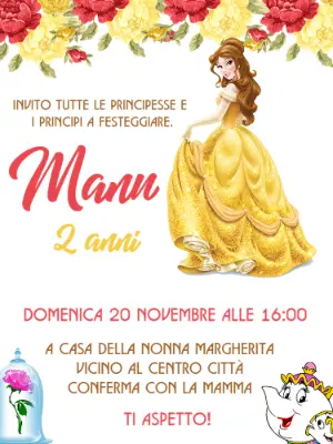 Invito Compleanno Principessa Belle da Modificare