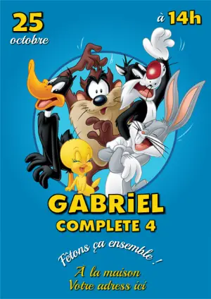 Invitation Anniversaire Looney Tunes | Modèle coloré à modifier