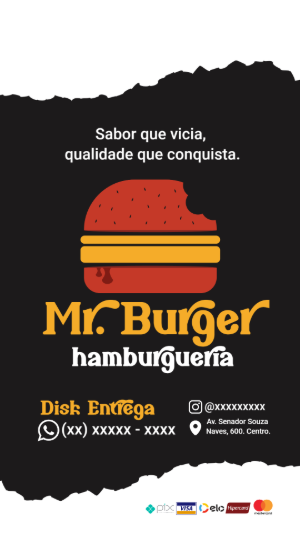Cartão de Visita Digital Hamburgueria Moderno para Editar Online