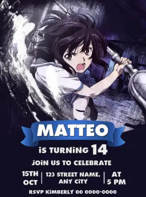 Strike the Blood Anime Birthday Invitation | Editable Template