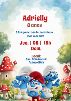 Convite de Aniversário Smurfs para Editar e Personalizar