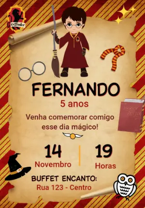 Convite Aniversário Mágico do Harry Potter para Editar Online