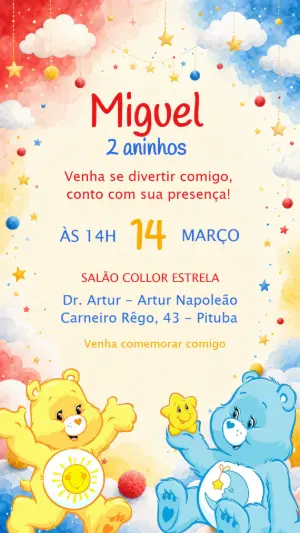 Convite de Aniversário Ursinhos Carinhosos Editável Aquarela
