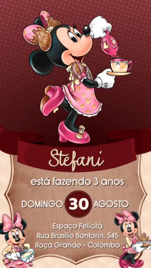 Convite Aniversário Minnie Confeiteira para Editar Online