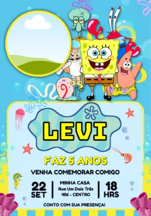 Convite de Aniversário Bob Esponja Colorido para Editar