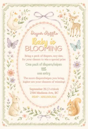 Woodland Baby Shower Diaper Raffle Card | Editable Template