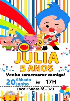 Convite de Aniversário Palhaço Plim Plim Colorido para Editar