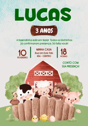 Convite de Aniversário Fazendinha Fofo para Editar Online