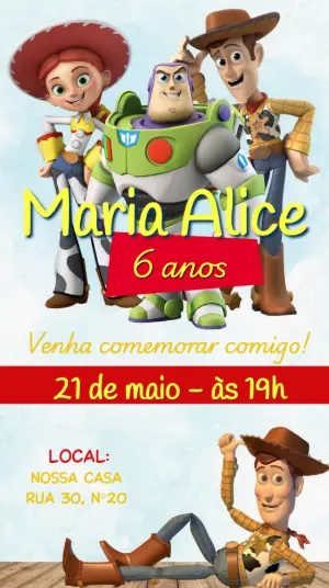 Convite Digital Aniversário Toy Story Modelo Editável