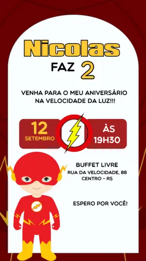 Convite de Aniversário Flash Infantil para Editar Online