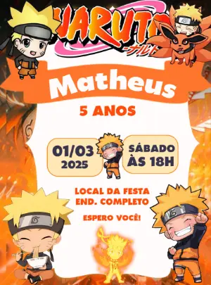 Convite de Aniversário Naruto Bebê para Editar Online