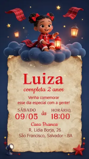 Convite de Aniversário Festa do Pijama Menina Negra Editável