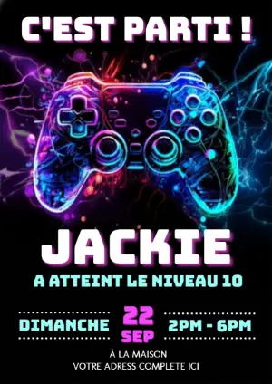 Invitation Anniversaire Jeu Vidéo Néon | Modèle à Personnaliser