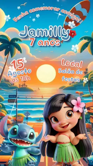 Convite Aniversário Lilo e Stitch para Editar Online