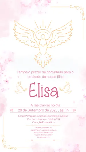 Convite de Batizado Espírito Santo Rosa para Editar Online