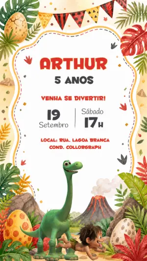 Invitación de cumpleaños Dinosaurio – Estático – CollorGraph Convites