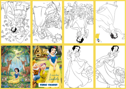Livrinho de Colorir Branca de Neve Editável para Aniversário