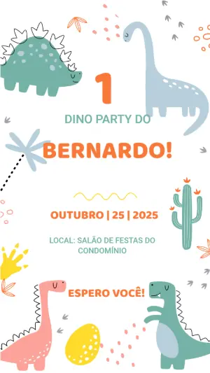 Convite de Aniversário Dinossauro Baby Editável para Festa Infantil