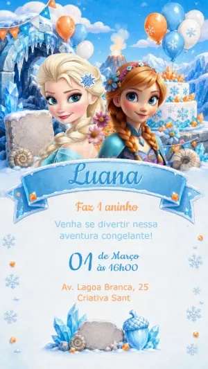Convite Digital Aniversário Frozen Elsa e Anna Editável
