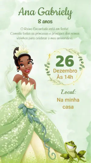 Convite de Aniversário Princesa Tiana para Editar Online