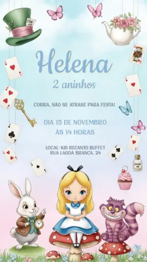 Convite Aniversário Alice no País das Maravilhas para Editar