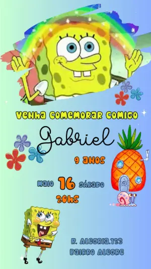 Convite Animado Aniversário Bob Esponja para Editar Online