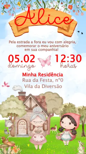 Convite de Aniversário Chapeuzinho Vermelho Editável