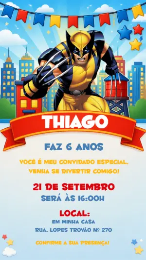 Convite de Aniversário Wolverine: Modelo Digital para Editar