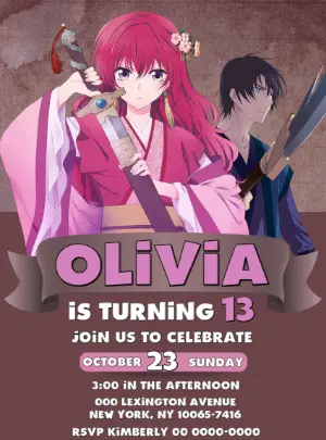 Akatsuki no Yona Anime Birthday Invitation | Editable Template