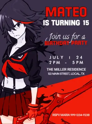 Editable Anime Birthday Invitation | Edgy Red & Black Template