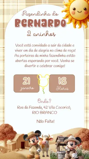 Convite Aniversário Fazendinha do Mickey para Editar Online