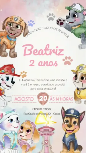 Convite Animado Patrulha Canina Aquarela para Editar