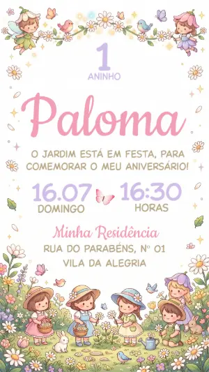 Convite de Aniversário Jardim Encantado com Fadas Editável