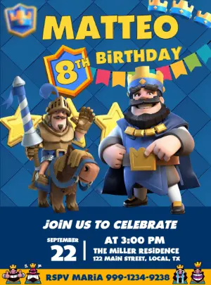 Clash Royale Themed Birthday Invitation Editable Template