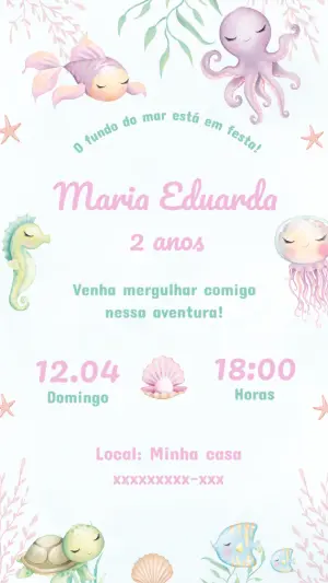 Convite de Aniversário Fundo do Mar Aquarela para Editar