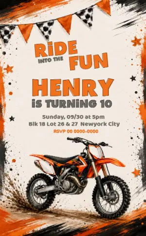 Motocross Birthday Invitation Editable Template