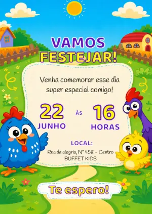 Convite de Aniversário Fazendinha da Galinha Azul para Editar