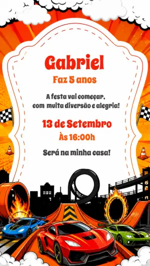 Convite de Aniversário Hot Wheels Editável para Festa Infantil